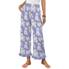 Load image into Gallery viewer, Bichon Frise Pajama Pants for Women - Ruffle Hem Design - Watercolor Delight Bichon Frise-Pajamas-Apparel,Bichon Frise,Dog Mom Gifts,Pajamas-Lavender-S-21