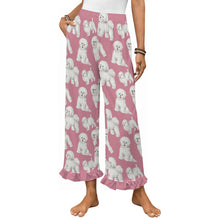 Load image into Gallery viewer, Bichon Frise Pajama Pants for Women - Ruffle Hem Design - Watercolor Delight Bichon Frise-Pajamas-Apparel,Bichon Frise,Dog Mom Gifts,Pajamas-Pink-S-20