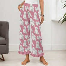 Load image into Gallery viewer, Bichon Frise Pajama Pants for Women - Ruffle Hem Design - Watercolor Delight Bichon Frise-Pajamas-Apparel,Bichon Frise,Dog Mom Gifts,Pajamas-1
