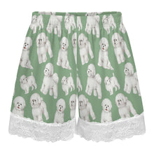Load image into Gallery viewer, Bichon Frise Shorts for Women - Lace Trim Design - Watercolor Delight Bichon Frise-Pajamas-Apparel,Bichon Frise,Dog Mom Gifts,Pajamas-12