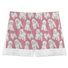 Load image into Gallery viewer, Bichon Frise Shorts for Women - Lace Trim Design - Watercolor Delight Bichon Frise-Pajamas-Apparel,Bichon Frise,Dog Mom Gifts,Pajamas-16