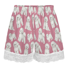 Load image into Gallery viewer, Bichon Frise Shorts for Women - Lace Trim Design - Watercolor Delight Bichon Frise-Pajamas-Apparel,Bichon Frise,Dog Mom Gifts,Pajamas-17