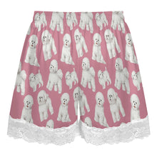Load image into Gallery viewer, Bichon Frise Shorts for Women - Lace Trim Design - Watercolor Delight Bichon Frise-Pajamas-Apparel,Bichon Frise,Dog Mom Gifts,Pajamas-18