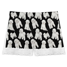 Load image into Gallery viewer, Bichon Frise Shorts for Women - Lace Trim Design - Watercolor Delight Bichon Frise-Pajamas-Apparel,Bichon Frise,Dog Mom Gifts,Pajamas-20