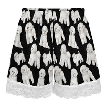 Load image into Gallery viewer, Bichon Frise Shorts for Women - Lace Trim Design - Watercolor Delight Bichon Frise-Pajamas-Apparel,Bichon Frise,Dog Mom Gifts,Pajamas-21