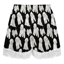 Load image into Gallery viewer, Bichon Frise Shorts for Women - Lace Trim Design - Watercolor Delight Bichon Frise-Pajamas-Apparel,Bichon Frise,Dog Mom Gifts,Pajamas-22