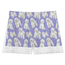 Load image into Gallery viewer, Bichon Frise Shorts for Women - Lace Trim Design - Watercolor Delight Bichon Frise-Pajamas-Apparel,Bichon Frise,Dog Mom Gifts,Pajamas-4