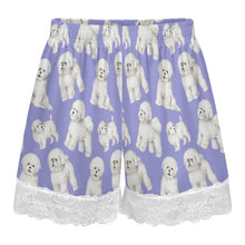 Load image into Gallery viewer, Bichon Frise Shorts for Women - Lace Trim Design - Watercolor Delight Bichon Frise-Pajamas-Apparel,Bichon Frise,Dog Mom Gifts,Pajamas-5