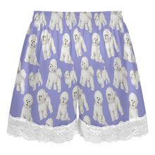 Load image into Gallery viewer, Bichon Frise Shorts for Women - Lace Trim Design - Watercolor Delight Bichon Frise-Pajamas-Apparel,Bichon Frise,Dog Mom Gifts,Pajamas-6