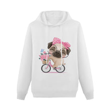 Load image into Gallery viewer, Bicycle Girl Pug Love Women&#39;s Cotton Fleece Hoodie Sweatshirt-Apparel-Apparel, Hoodie, Pug, Sweatshirt-White-XS-4