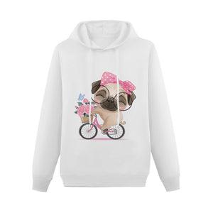 Bicycle Girl Pug Love Women's Cotton Fleece Hoodie Sweatshirt-Apparel-Apparel, Hoodie, Pug, Sweatshirt-White-XS-4
