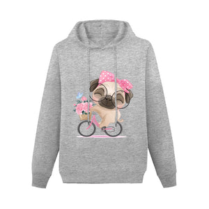 Bicycle Girl Pug Love Women's Cotton Fleece Hoodie Sweatshirt-Apparel-Apparel, Hoodie, Pug, Sweatshirt-Gray-XS-3