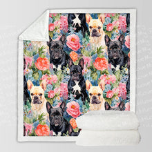 Load image into Gallery viewer, Black and Fawn Frenchies in Bloom Soft Warm Fleece Blanket-Blanket-Blankets, French Bulldog, Home Decor-10