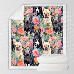 Black and Fawn Frenchies in Bloom Soft Warm Fleece Blanket-Blanket-Blankets, French Bulldog, Home Decor-10