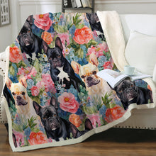 Load image into Gallery viewer, Black and Fawn Frenchies in Bloom Soft Warm Fleece Blanket-Blanket-Blankets, French Bulldog, Home Decor-11