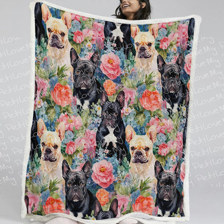 Black and Fawn Frenchies in Bloom Soft Warm Fleece Blanket-Blanket-Blankets, French Bulldog, Home Decor-12