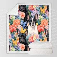 Load image into Gallery viewer, Black and Pied Frenchies in Bloom Soft Warm Fleece Blanket-Blanket-Blankets, French Bulldog, Home Decor-10
