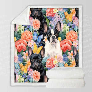 Black and Pied Frenchies in Bloom Soft Warm Fleece Blanket-Blanket-Blankets, French Bulldog, Home Decor-10