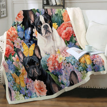 Load image into Gallery viewer, Black and Pied Frenchies in Bloom Soft Warm Fleece Blanket-Blanket-Blankets, French Bulldog, Home Decor-11