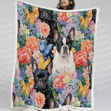 Load image into Gallery viewer, Black and Pied Frenchies in Bloom Soft Warm Fleece Blanket-Blanket-Blankets, French Bulldog, Home Decor-12
