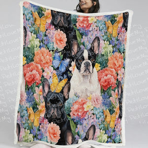 Black and Pied Frenchies in Bloom Soft Warm Fleece Blanket-Blanket-Blankets, French Bulldog, Home Decor-12