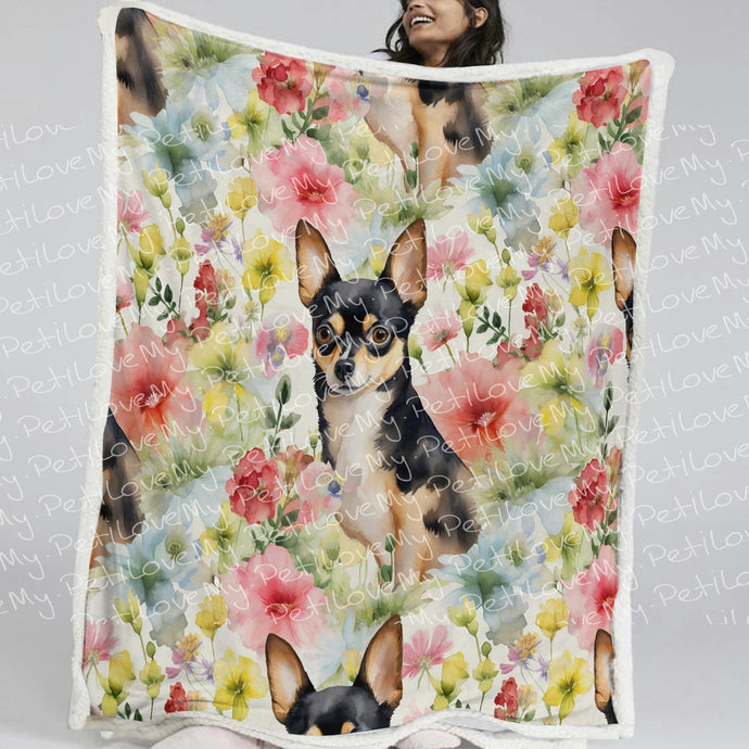 Black and Tan Chihuahuas in Bloom Soft Warm Fleece Blanket-Blanket-Blankets, Chihuahua, Home Decor-Small-1
