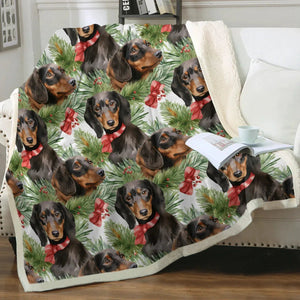 Black and Tan Dachshund Holly Jolly Christmas Blanket-Blanket-Blankets, Christmas, Dachshund, Home Decor-11