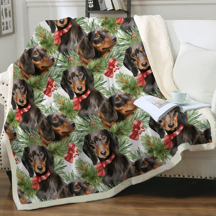 Black and Tan Dachshund Holly Jolly Christmas Blanket-Blanket-Blankets, Christmas, Dachshund, Home Decor-Small-1