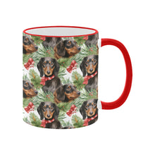 Load image into Gallery viewer, Black and Tan Dachshund Holly Jolly Christmas Coffee Mug-2