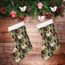 Load image into Gallery viewer, Black and Tan Dachshund Holly Jolly Christmas Stocking-Christmas Ornament-Christmas, Dachshund, Home Decor-26X42CM-White-3