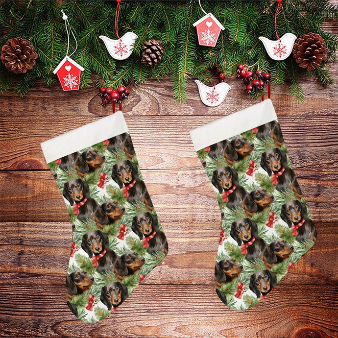 Black and Tan Dachshund Holly Jolly Christmas Stocking-Christmas Ornament-Christmas, Dachshund, Home Decor-26X42CM-White-3