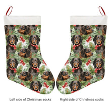 Load image into Gallery viewer, Black and Tan Dachshund Holly Jolly Christmas Stocking-Christmas Ornament-Christmas, Dachshund, Home Decor-26X42CM-White-4