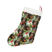 Load image into Gallery viewer, Black and Tan Dachshund Holly Jolly Christmas Stocking-Christmas Ornament-Christmas, Dachshund, Home Decor-26X42CM-White-1