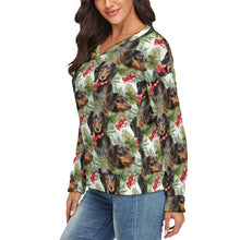 Load image into Gallery viewer, Black and Tan Dachshund Jolly Women's V-Neck Christmas Sweater-Apparel-Apparel,Christmas,Dachshund,Dog Mom Gifts,Sweater,Sweatshirt-3