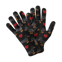 Load image into Gallery viewer, Black and Tan Dachshunds with Hearts Touch Screen Gloves-Accessories-Accessories, Dog Dad Gifts, Dog Mom Gifts, Gloves-5