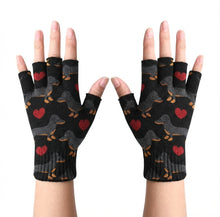 Load image into Gallery viewer, Black and Tan Dachshunds with Hearts Touch Screen Gloves-Accessories-Accessories,Dachshund,Dog Dad Gifts,Dog Mom Gifts,Gloves-5
