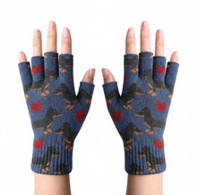 Load image into Gallery viewer, Black and Tan Dachshunds with Hearts Touch Screen Gloves-Accessories-Accessories,Dachshund,Dog Dad Gifts,Dog Mom Gifts,Gloves-3