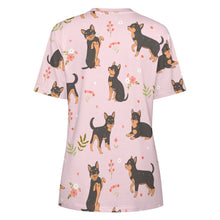 Load image into Gallery viewer, Black and Tan Flower Garden Chihuahua Women&#39;s All Over Print T Shirts - 5 Colors-Apparel-Apparel, Chihuahua, Shirt, T Shirt-14