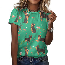 Load image into Gallery viewer, Black and Tan Flower Garden Chihuahua Women&#39;s All Over Print T Shirts - 5 Colors-Apparel-Apparel, Chihuahua, Shirt, T Shirt-18