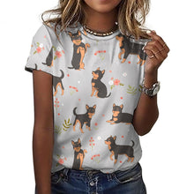 Load image into Gallery viewer, Black and Tan Flower Garden Chihuahua Women&#39;s All Over Print T Shirts - 5 Colors-Apparel-Apparel, Chihuahua, Shirt, T Shirt-19