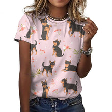 Load image into Gallery viewer, Black and Tan Flower Garden Chihuahua Women&#39;s All Over Print T Shirts - 5 Colors-Apparel-Apparel, Chihuahua, Shirt, T Shirt-20