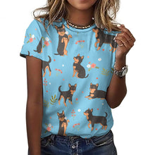 Load image into Gallery viewer, Black and Tan Flower Garden Chihuahua Women&#39;s All Over Print T Shirts - 5 Colors-Apparel-Apparel, Chihuahua, Shirt, T Shirt-22