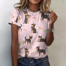 Load image into Gallery viewer, Black and Tan Flower Garden Chihuahua Women&#39;s All Over Print T Shirts - 5 Colors-Apparel-Apparel, Chihuahua, Shirt, T Shirt-Light Pink-2XS-2
