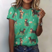 Load image into Gallery viewer, Black and Tan Flower Garden Chihuahua Women&#39;s All Over Print T Shirts - 5 Colors-Apparel-Apparel, Chihuahua, Shirt, T Shirt-Green-2XS-4