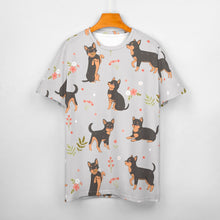 Load image into Gallery viewer, Black and Tan Flower Garden Chihuahua Women&#39;s All Over Print T Shirts - 5 Colors-Apparel-Apparel, Chihuahua, Shirt, T Shirt-6