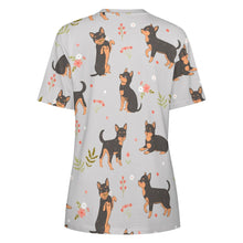 Load image into Gallery viewer, Black and Tan Flower Garden Chihuahua Women&#39;s All Over Print T Shirts - 5 Colors-Apparel-Apparel, Chihuahua, Shirt, T Shirt-8