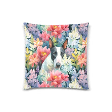 Load image into Gallery viewer, Black and White Bull Terrier in Bloom Throw Pillow Cover-Cushion Cover-Bull Terrier, Home Decor, Pillows-White1-ONESIZE-2