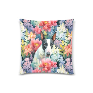 Black and White Bull Terrier in Bloom Throw Pillow Cover-Cushion Cover-Bull Terrier, Home Decor, Pillows-White1-ONESIZE-2