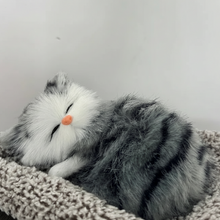 Load image into Gallery viewer, Grey Tabby Cat Kitten Stuffed Animal - Realistic Sleeping Design - Press to Meow Sound-7