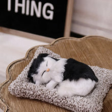 Load image into Gallery viewer, Black and White Cat Kitten Stuffed Animal - Realistic Sleeping Design - Press to Meow Sound-7